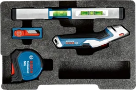 Conjunto de ferramentas manuais Bosch de 13 peças com fita métrica e medidor laser.
