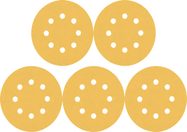Conjunto de discos de lixa Bosch com múltiplos furos de extração de pó.