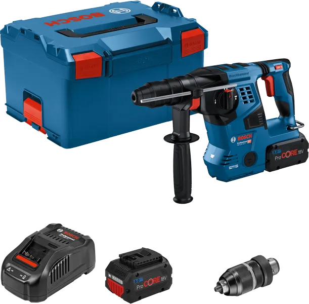 Conjunto de berbequim de martelo rotativo Bosch GBH 18V-28 com bateria.