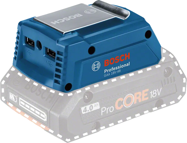 Adaptador Bosch GAA 18V-48 com duas portas USB.