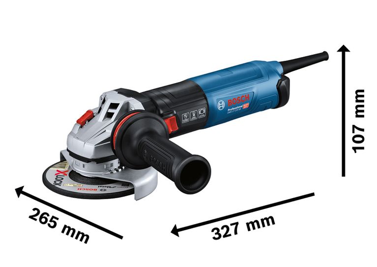 Rebarbadora Bosch GWS 17-125 SB com cabo ergonómico.