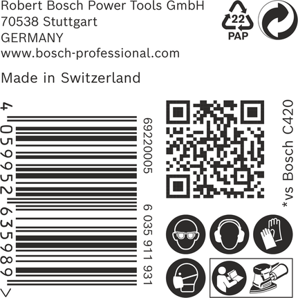 Etiqueta com código de barras para lixa Bosch EXPERT C470.