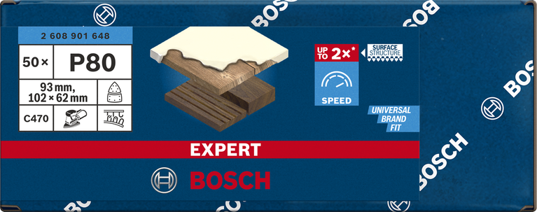 Lixa Bosch EXPERT C470 P80 93x102 mm para lixagem rápida.