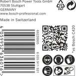 Etiqueta para lixa Bosch EXPERT C470 com código de barras e ícones de segurança.
