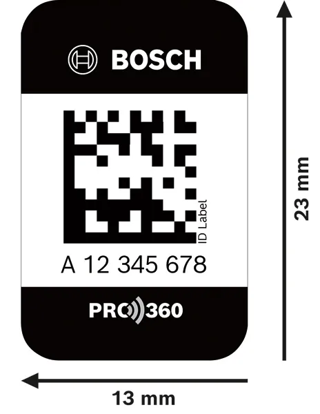 Etiqueta de identificação Bosch Pro360, etiqueta de código exclusiva de 13 x 23 mm.