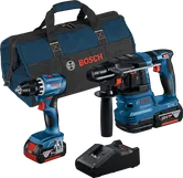 Kit combinado Bosch 18V com berbequim GSR 18V-45 e martelo perfurador GBH 18V-22.