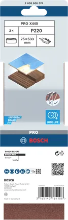 Lixa de cinta Bosch PRO X440, grão 75x533mm, embalagem de 220 unidades.