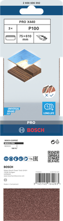 Lixa de cinta Bosch PRO X440, grão 75x610mm, embalagem de 100 unidades.