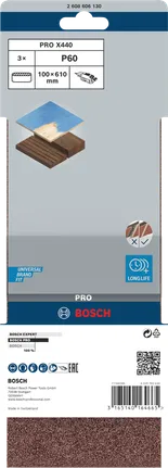 Lixa de cinta Bosch PRO X440 100 x 610 mm G60, embalagem de 3 unidades.