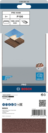 Lixa de cinta Bosch PRO X440, grão 100 x 610 mm, embalagem de 100 unidades.