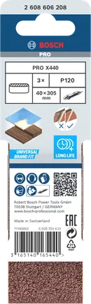 Lixa de cinta Bosch PRO X440, grão 40 x 305 mm, embalagem de 120 unidades.