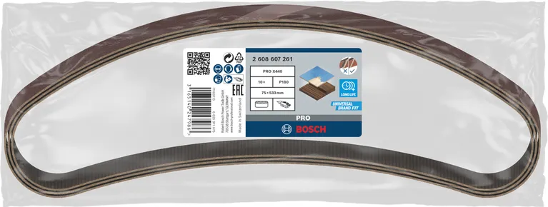 Lixa de cinta Bosch PRO X440 75x533 mm G180, embalagem de 10 unidades.