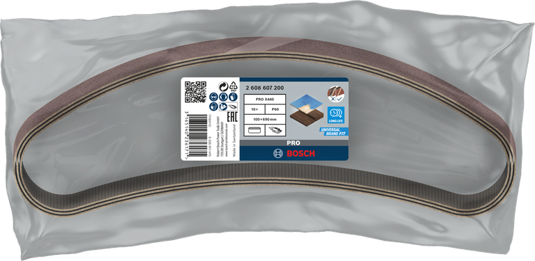 Lixa de cinta Bosch PRO X440 100x690mm, embalagem de 60 unidades.
