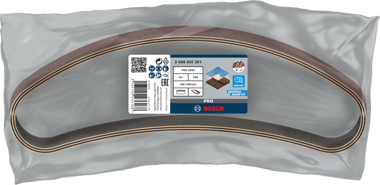 Lixa de cinta Bosch PRO X440 100x690 mm, embalagem de 80 unidades.