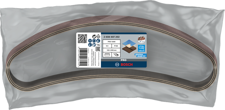 Lixa de cinta Bosch PRO X440 100x690 mm G100 para madeira.