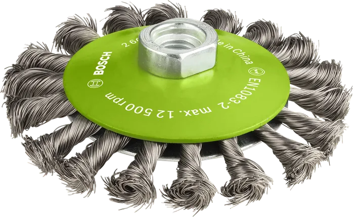 Escova chanfrada grossa Bosch PRO em aço inoxidável de 115 mm.