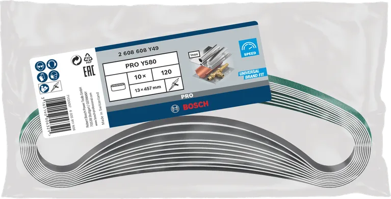 Lixa de cinta Bosch PRO Y580 13 x 457 mm G120, embalagem de 10 unidades.