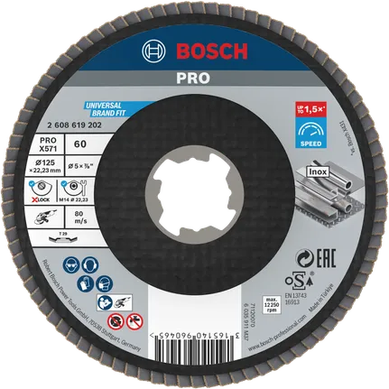 Disco de aba Bosch PRO X571 125 mm G60 X-Lock para metal.