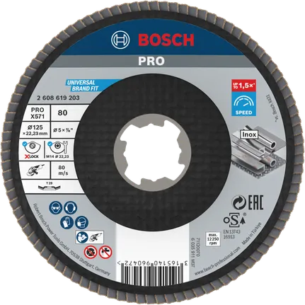 Disco de aba Bosch PRO X571 125 mm G80 X-Lock para metal.