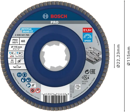 Disco flap Bosch PRO X571 115 mm G60 X-Lock para metal.