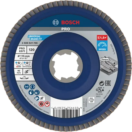Disco flap Bosch PRO X571 angular, 115 mm, grão 120 X-Lock.