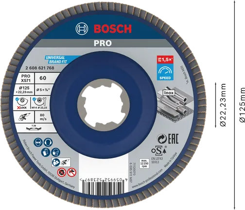 Disco de aba Bosch PRO X571 125 mm G60 X-Lock para metal.