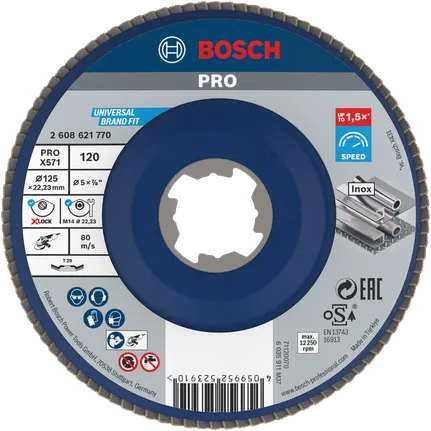 Disco de aba Bosch PRO X571 125 mm G120 X-Lock para metal.