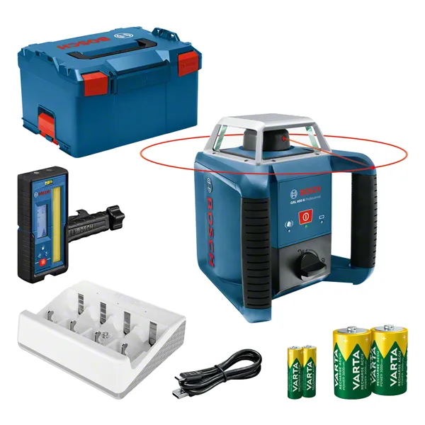 Ferramenta de nivelamento a laser Bosch GRL 400 H com acessórios.