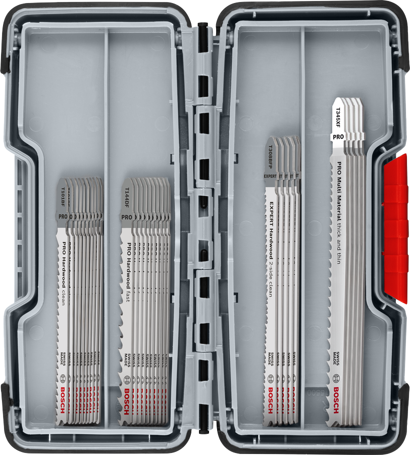 Conjunto de construção de cozinha Bosch PRO em madeira e metal, 30 lâminas de serra tico-tico.