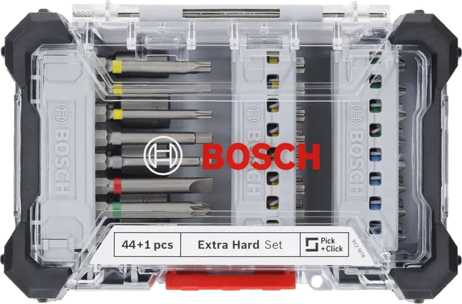 Jogo de bits de chave de fendas Bosch Extra Hard, 44+1 peças, em estojo.