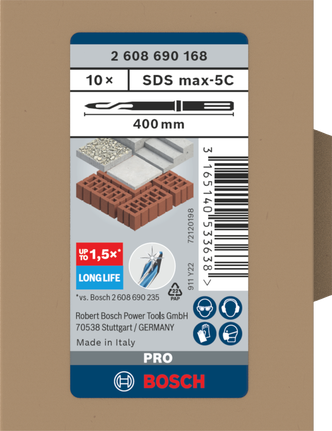Conjunto de formões Bosch PRO SDS max-5C 400 mm, 10 peças.