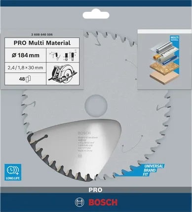 Lâmina de serra circular Bosch PRO Multi Material 184 x 2,4 x 30 mm.