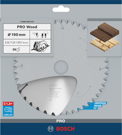 Lâmina de serra circular Bosch PRO Wood 190 x 2,6 x 20 mm 36T.