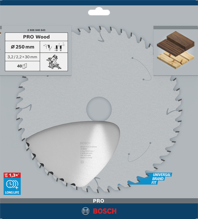 Lâmina de serra circular Bosch PRO Wood 250×30mm T40.