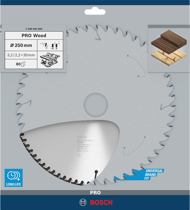 Lâmina de serra circular Bosch PRO Wood 250×3,2×30 mm T80.