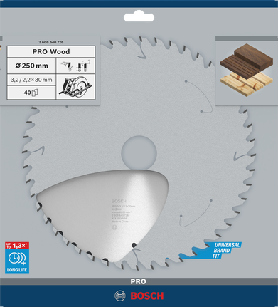 Lâmina de serra circular Bosch PRO Wood 250×3,2×30 mm T40.