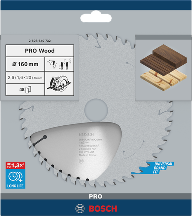 Lâmina de serra circular Bosch PRO Wood 160 mm T48.