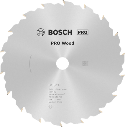 Lâmina de serra circular Bosch PRO Wood 160 mm T18 para corte de madeira.