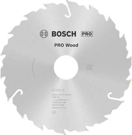 Lâmina de serra circular Bosch PRO Wood 165 mm T18 para madeira.