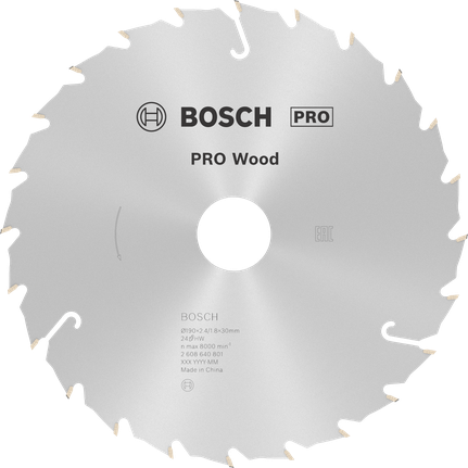 Lâmina de serra circular Bosch PRO Wood 190 mm T24 para corte.