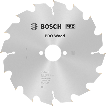 Lâmina de serra circular Bosch PRO Wood 190 mm T16 para madeira.