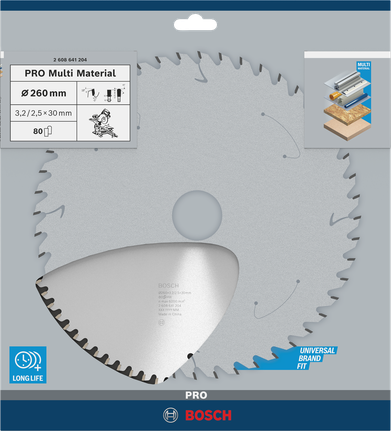 Lâmina de serra circular Bosch PRO Multi Material 260×3,2×30 mm.
