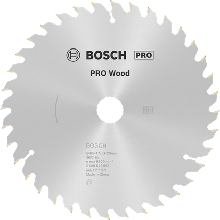 Lâmina de serra circular Bosch PRO Wood 165 mm T36 para cortes finos.
