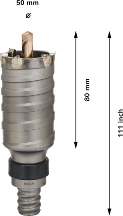 Cortador de carotes Bosch PRO SDS max-5 de 50 mm para perfuração profunda.