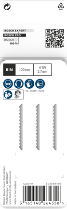 Conjunto de 3 lâminas de serra tico-tico Bosch PRO Hardwood Clean T101BF de 100 mm.