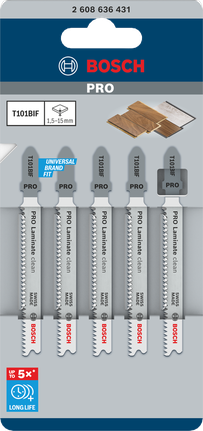 Conjunto de 5 lâminas de serra tico-tico Bosch PRO Laminate Clean T101BIF.