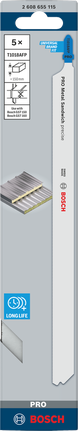 Embalagem com lâminas de serra tico-tico Bosch PRO Metal Sandwich T1018AFP de 250 mm.