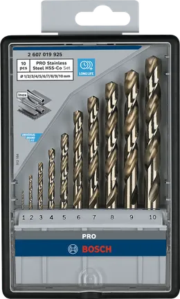 Conjunto de brocas Bosch PRO HSS-Co em aço inoxidável, 10 peças.