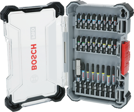Conjunto de pontas de chave de fendas de impacto Bosch PRO, 24 peças em estojo de armazenamento.