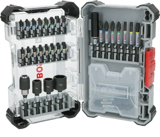 Conjunto de 33 pontas de chave de fendas de impacto Bosch PRO com codificação de cores.